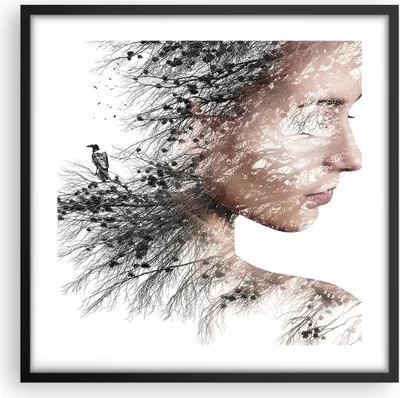 Produktbild von Gerahmtes Poster - Schwarzer Rahmen - Frau doppelt Belichtung - 50x50 cm - Wand Bild - Wanddeko - Wandbilder - Wandposter - Bilderrahmen - Bilder - Kunstdruck - Wandbild - P2BAC50x50-4338