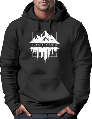 Produktbild von Hoodie Herren Into The Wild Berge Skyline Kapuzen-Pullover Männer Neverless® schwarz L