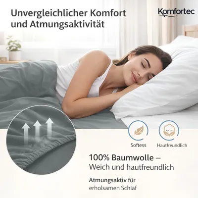 Produktbild von Komfortec Jersey Spannbettlaken 200x200 cm, 100% Baumwolle, Grau