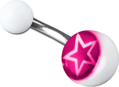 Produktbild von viva-adorno 1 Stück Bauchnabel Piercing Banane 316L Chirurgenstahl Kunststoff Kugeln Weiß Stern verschiedene Farben Z381, pink