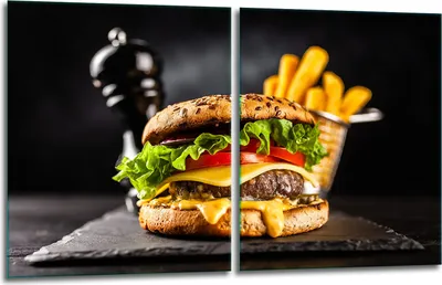 Obrázok produktu pre Kryt varnej dosky 2x40x52 sklokeramická varná doska 2-dielny sklenený splashback hamburger