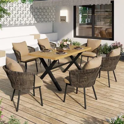Immagine prodotto di Sdraio da giardino - Rattan - Intrecciata - Con telaio in ferro - Per più persone