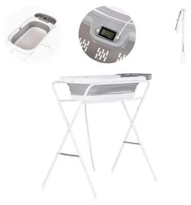 Obrázek produktu pro Sada dětské vaničky Chipolino Slim, stojan 90 cm, odkládací polička, skládací, teploměr, šedá