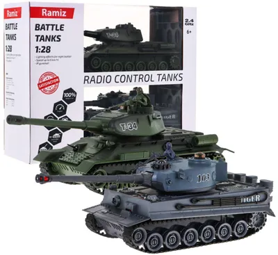 Produktbild von Ferngesteuerte 2 T-34 vs Tiger Panzer für Kinder ab 3 Jahren Schießmodelle 1:28 + Große Panzerschlacht + Lichtsound