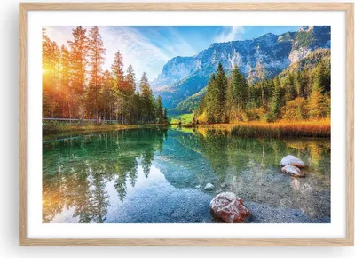 Produktbild von Gerahmtes Poster - Rahmen in heller Eiche - Landschaft Berge Morgendämmerung - 70x50 cm - Wand Bild - Wanddeko - Wandbilder - Kunstposter - Wandposter - Bilderrahmen - Bilder - P2NAA70x50-4456