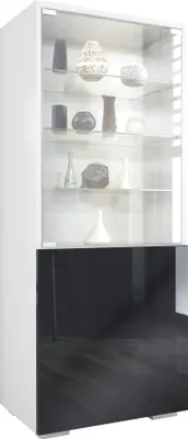 Produktbild von Vladon Vitrine Granada,  Germany, Vitrinenschrank mit Glastür und Glaseinsatz, Weiß matt/Schwarz Hochglanz (50 x 122,5 x 34,5 cm)