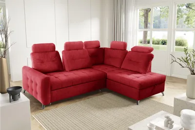 Productafbeelding van Eckbank, slaapbank, bank WENDIE, bekleding: stof, kleur: rood, ottoman, rechts