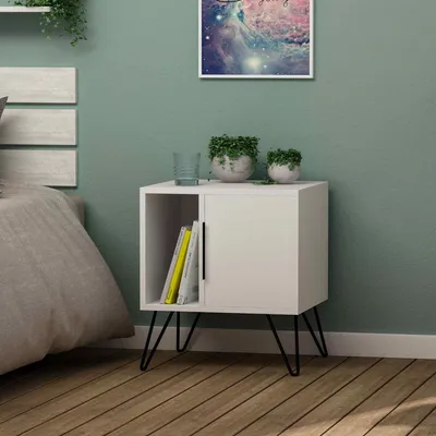 Produktbild von Decortie Glynn Modern Nachttisch Weiß, Schlafzimmermöbel, 50,2 x 44,6 x 58 cm