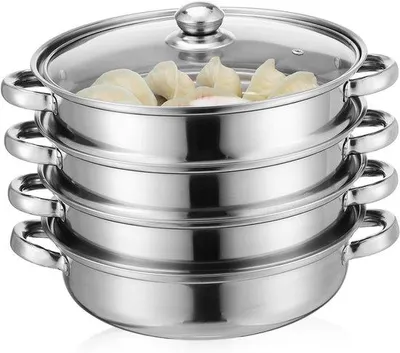 Produktbild von RVS-Stahldampfpanne mit 4 Ebenen und Dampfset, vielseitiges Kochgezähe, 28 cm Durchmesser