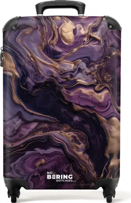 Produktbild von NoBoringSuitcases.com Hartschalen Handgepäck Koffer 55x35x20 cm, 36L, Drucke für Frauen: Lila, gold - Marmor, Reisekoffer mit 4 Rollen