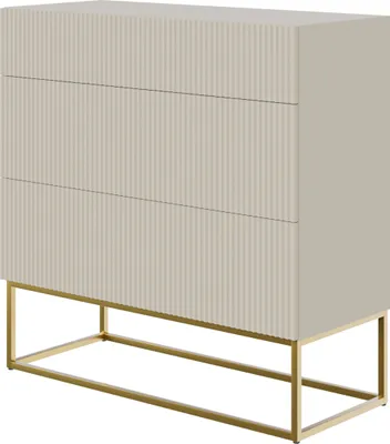 Produktbild von Selsey VELDIO - Kommode mit 3 Schubladen, Graubeige Taupe mit goldenem Metallgestell, 90 cm breit