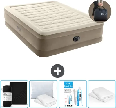 Produktbild von Intex Luftbett - 2 Personen - 152 x 203 x 46 cm - Beige - Inklusive Pumpe - Spannbettuch - Küssen - Reperaturset en Kissenschutz