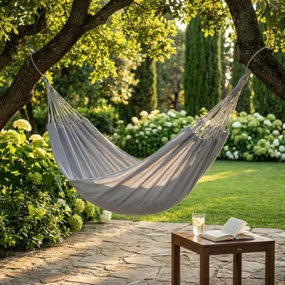 Immagine prodotto di Milani Home - amaca da giardino linea Franci, cotone naturale, senza struttura, grigio chiaro, 200 x 100 cm