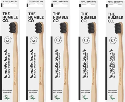 Produktbild von 5x Humble Brush Bambuszahnbürste sensitive - Schwarz