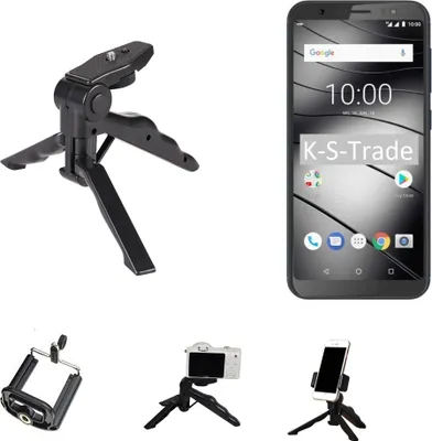 Produktbild von K-S-Trade Stativ Tisch-Ständer Dreibein Handy-Stativ Ständer kompatibel mit Gigaset GS185 Mini-Stativ Smartphone Tripod Handy-Stativ aus Plastik
