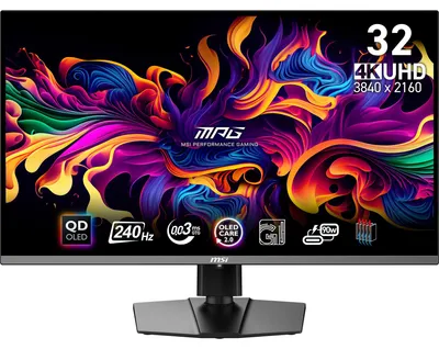 Produktbild von MSI MPG 321URXDE QD-OLED - OLED-Monitor - Gaming - 80 cm (31.5") - 3820 x 2160 4K @ 240 Hz - 1000 cd/m² - 1500000:1 - DisplayHDR 400 True Black - 0.03 ms - 2xHDMI, DisplayPort, USB-C - Schwarz