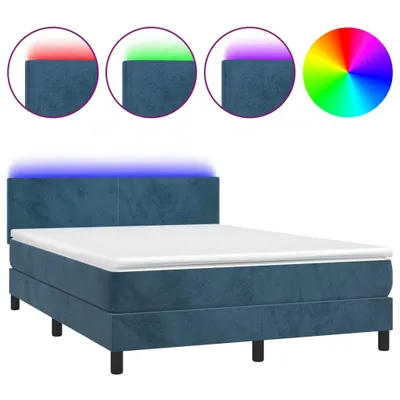Image de vidaXL Lit boxspring avec matelas & LED bleu foncé 140x200 cm velours