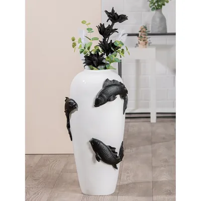 Zdjęcie produktu dla Gilde Bodenvase, Koi, Fischmotiv, Kunstharz, weiß, VE 1, D. 35 cm Höhe: 73.00 cm Durchmesser: 35.00 cm 52877