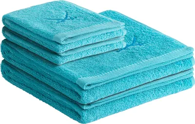 Produktbild von Sansibar Handtuch Frottier-Serie Classic Nr. 1 (Set, 4-tlg), hochwertige Ton-in-Ton Säbelstickerei, türkis