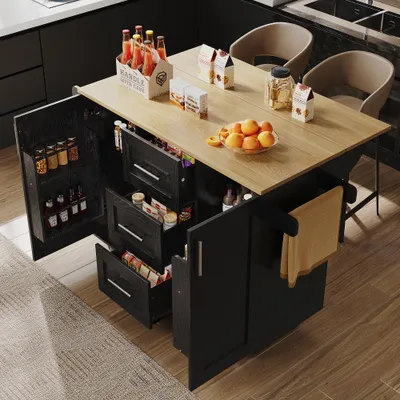 Image de Îlot de cuisine mobile – Chariot de rangement mobile avec roulettes verrouillables, étagères amovibles et plan de travail