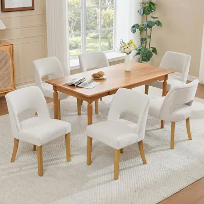 Immagine prodotto di MODFU 6 sedie da pranzo, sedia con schienale in stile moderno, comoda e traspirante, gambe in legno massello, per sala da pranzo e soggiorno, beige