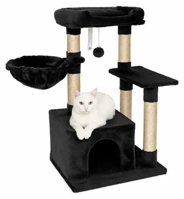 Image de lionto Arbre à chat compact 85 cm, arbre à chat peu encombrant avec balle de jeu, tronc en sisal & surface à gratter, noir
