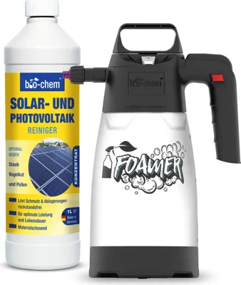 Produktbild von bio-chem Solar- und PV Photovoltaik-Reiniger - 1000 ml Konzentrat inkl. Schaumsprüher - bis zu 1:20 verdünnbar - Tiefenwirksam und materialschonend - DE