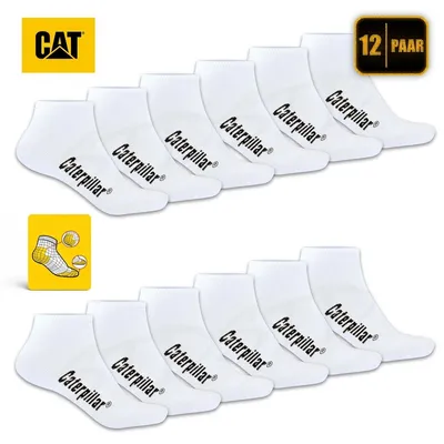 Produktbild von 12 Paar CAT CATERPILLAR SNEAKERS Sneaker Socken in Weiß & Größe 43-46 dünne kurze Strümpfe gekämmte atmungsaktive Baumwolle Arbeitssneaker Füßlinge
