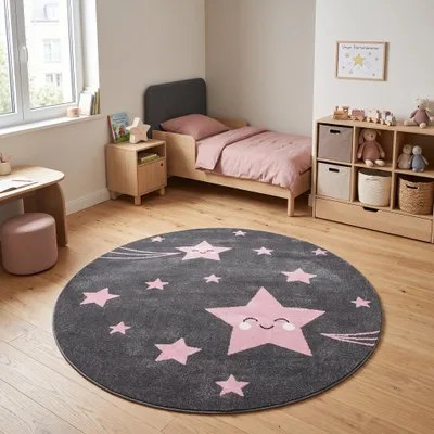 Obrázok produktu pre Homebyhome Detský koberec do detskej izby – moderné vzory pre dievčatá, obdĺžnikový aj okrúhly tvar, mäkký a pohodlný, rozmery: 120 cm (okrúhly)