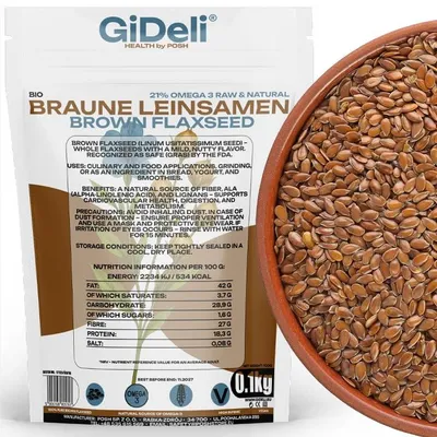 Produktbild von Braune Leinsamen 100g Ganze Körner Vegan Natur Ballaststoffreich Backen GiDeli