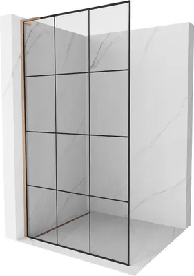 Produktbild von Mexen Kioto L Duschwand Walk-in 100 x 200 cm, schwarzes Muster, gebürstetes Messing - 800-100-103-65-77