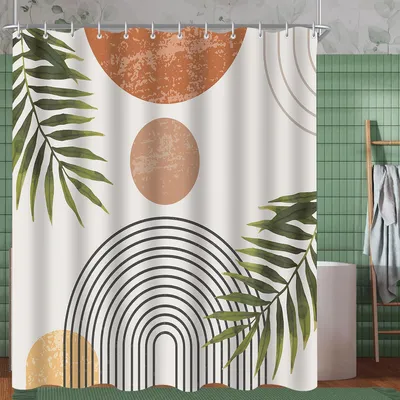 Immagine prodotto di Tenda da doccia 180x170 cm, motivo foglie, orlo con peso, antimuffa, idrorepellente, lavabile, in poliestere, con 12 occhielli e anelli