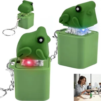 Produktbild von 2er Set Quakender Frosch Fidget Toys, Wiederaufladbarer Schlüsselanhänger mit LED-Licht & Sound, Sensorisches Anti-Stress Spielzeug