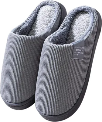Produktbild von ASKSA Hausschuhe Damen Herren Winter Pluesch Pantoffeln Warm Filzpantoffeln Frauen Bequeme Filz Slippers, Grau, Groesse: 44-45