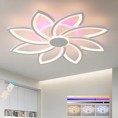 Image de Plafonnier LED avec télécommande, lampe de plafond à intensité variable, lampe de salon pour plafond, couleur blanche, lampes LED pour plafond, intérieur, plafonniers modernes de 70W, lampe de chambre à économie d'énergie, 3000-6000K