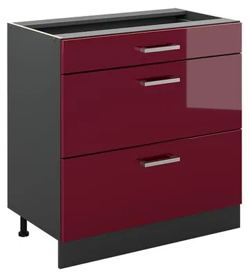 Imagen del producto de Mueble bajo de cocina Vicco R-Line Rojo de alto brillo/Antracita 80 cm con 3 cajones sin encimera, Model 72399