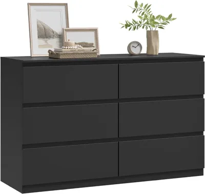 Produktbild von WOLTU Kommode Schwarz, mit 6 Schubladen, Moderner Schubladenschrank, 120 x 40 x 75 cm