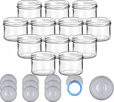 Immagine prodotto di set di 12 barattoli da conserva 230 ml rotondi con coperchio a vite color argento BS - barattoli da conserva con tappo a vite TO82 - barattolo per marmellata, barattolo con tappo a vite