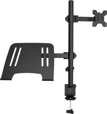 Obrázok produktu pre Držiak na dva monitory – stolný držiak pre 2 monitory s uhlopriečkou 33–69 cm (13–27 palcov) – otočný o 360° – VESA 75x75, 100x100 – nosnosť do 8 kg – čierny