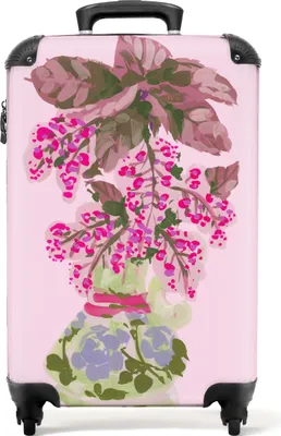 Produktbild von NoBoringSuitcases.com® Koffer Handgepäck Trolley Rollkoffer Kleine Reisekoffer mit 4 Rollen - Blumen - Vase - Rosa - Pflanzen - Cabin Size < 55x40x23 cm & 55x40x20 cm - Fotokoffer - Kabinenkoffer - BoardgepäckHandgepäck Koffer 55x35x20 cm, 36L,