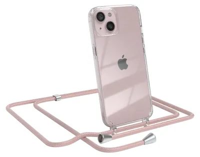 Produktbild von EAZY CASE Handykette kompatibel mit Apple iPhone 13, Handyhülle mit Umhängeband, Handykordel, Schutzhülle Clear, Band in Rosa
