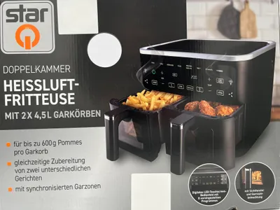 Produktbild von STARQ XXL Heißluftfritteuse 9L 2.500 Watt 2 x 4,5 L