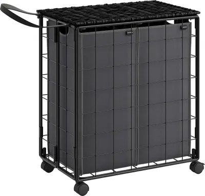 Produktbild von Famanu Wäschekorb 110L - Mit Deckel - Metallrahmen - Schwarz & Grau