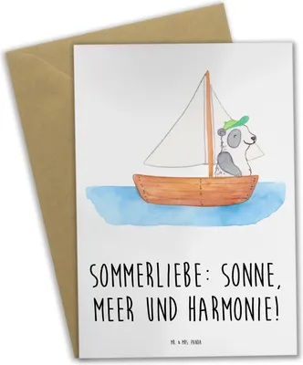 Produktbild von Mr. & Mrs. Panda Grußkarte Sommerliebe - Weiß - Geschenk, Strand, osterkarten, dankeskarten, Kamin, Sommerferien Abschiedsgeschenk, Sommergefühle, Handgefertigte Produkte