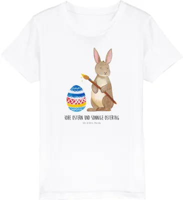 Produktbild von Mr. & Mrs. Panda Kleinkinder T-Shirt Hase Eier Malen 7-8 Jahre (122/128) - Weiß - Geschenk, Teenager, Kinder-T-Shirt, Kinder Jungen, Kindershirt, Ostergrüße, Osterhase