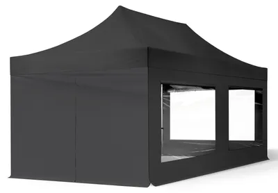 Immagine prodotto di TOOLPORT 3x6 m gazebo pieghevole con laterali (panoramiche), ECONOMY acciaio, nero