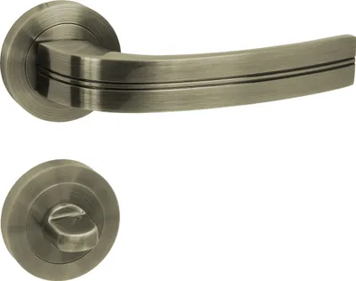 Produktbild von DOMINO Türgriff Drückergarnitur WC - Badezimmer Set | Rund-Rosette | Türbeschlag für Badezimmertüren | Set WC - Rosetten-Garnitur | Türklinke aus Aluminium | Bronze Türdrückergarnitur | DEKAN-R M3