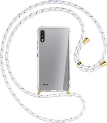 Produktbild von Handykette Backcover-Schutzhülle mit Band (Metall goldfarben) für LG K22 LMK200 - weiß/grau
