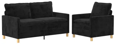 Image de Ensemble de canapés vidaXL, 2 pièces, couleur noire, revêtement en polyester