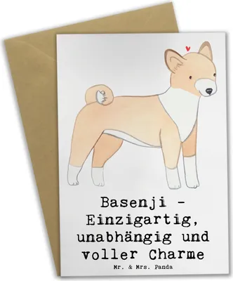 Produktbild von Mr. & Mrs. Panda Grußkarte Basenji Charme - Weiß - Geschenk, Hunderassen Vielfalt, aktive Familie, Eigenschaften, hochzeitskarten, Charakter, einladungskarten, treu